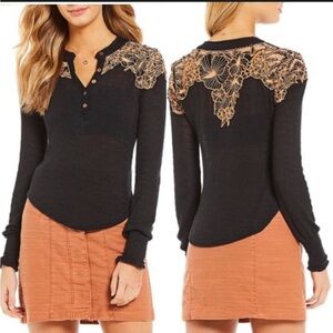 Free people Black Long Sleeve Top with Embroidery
